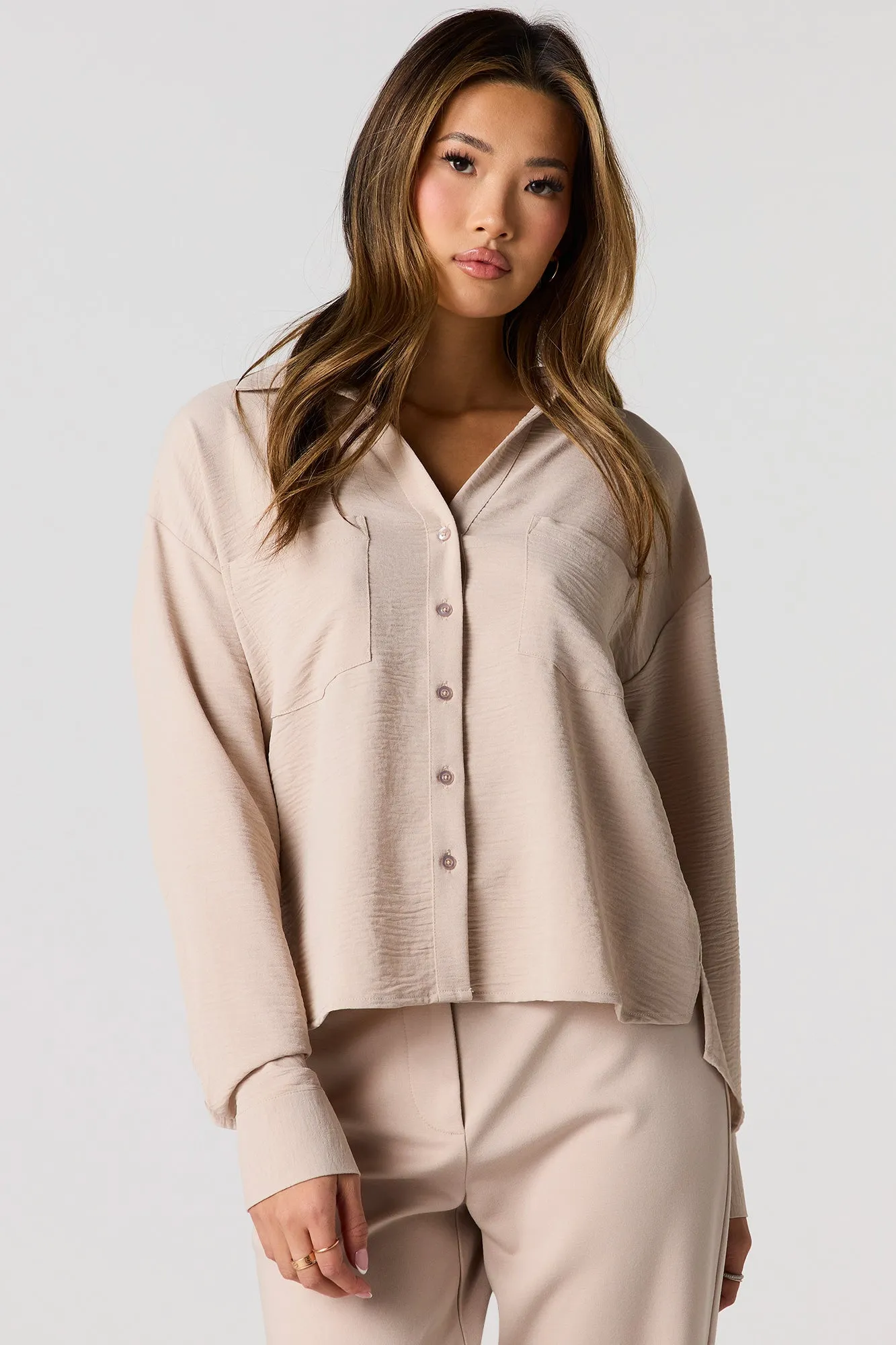 Flowy Button-Up Collared Top sold by Urban Planet