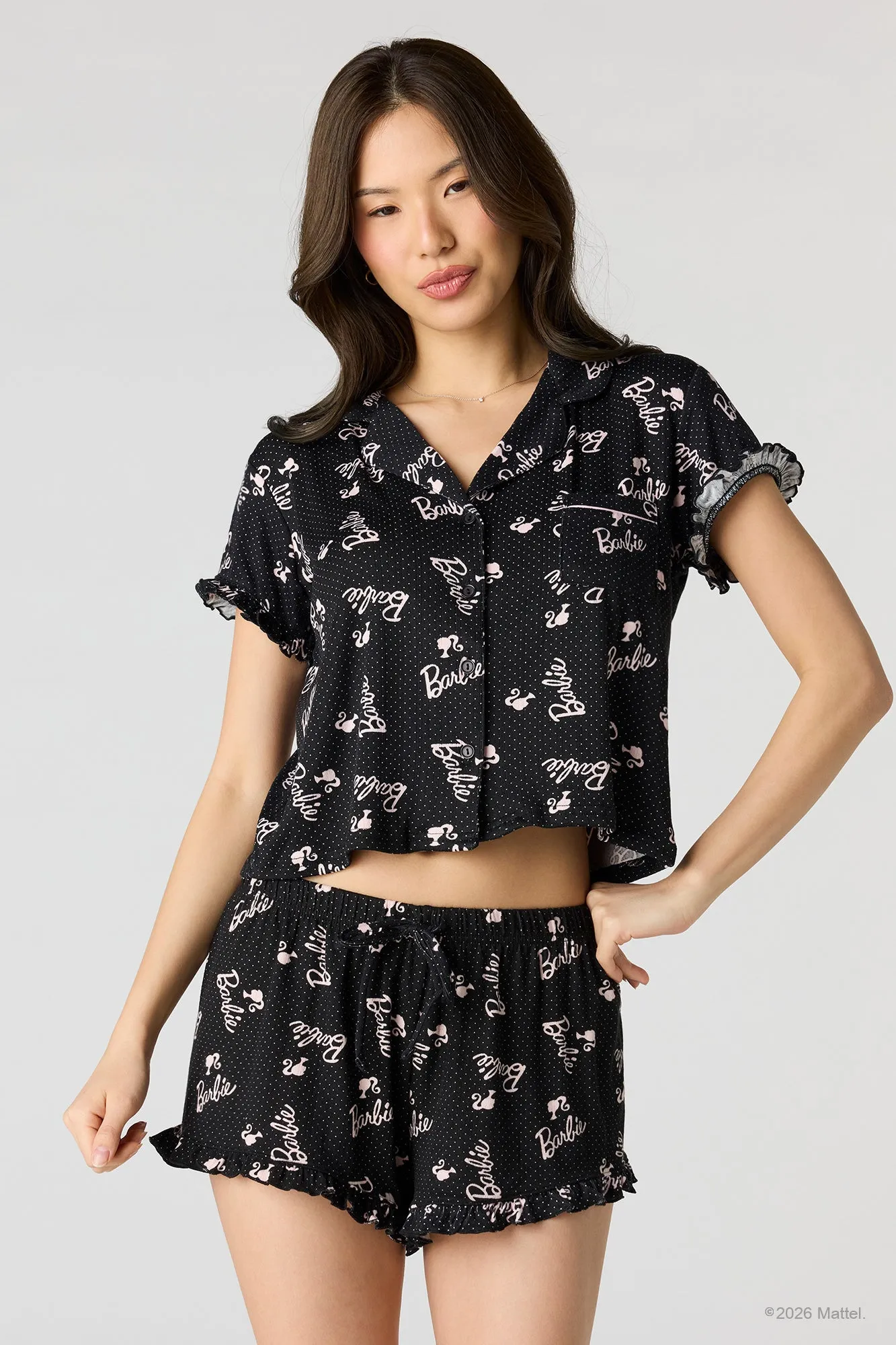 Barbie™ Pointelle Button-Up Top & Short Pajama Set sold by Urban Planet product image thumbnail 4