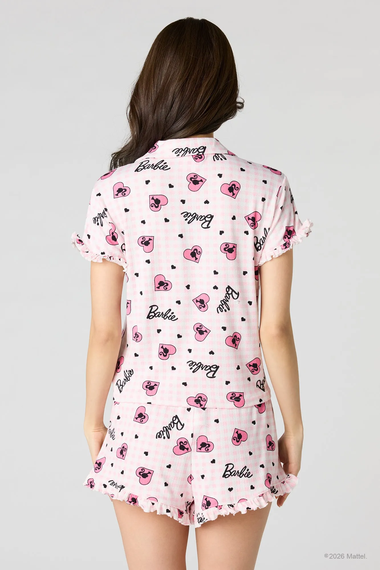 Barbie™ Pointelle Button-Up Top & Short Pajama Set sold by Urban Planet product image thumbnail 2