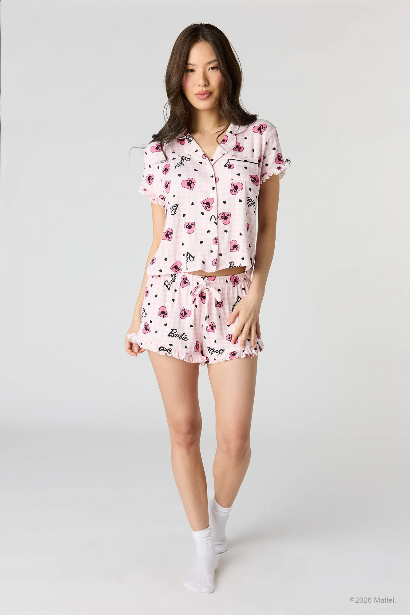 Barbie™ Pointelle Button-Up Top & Short Pajama Set sold by Urban Planet product image thumbnail 3