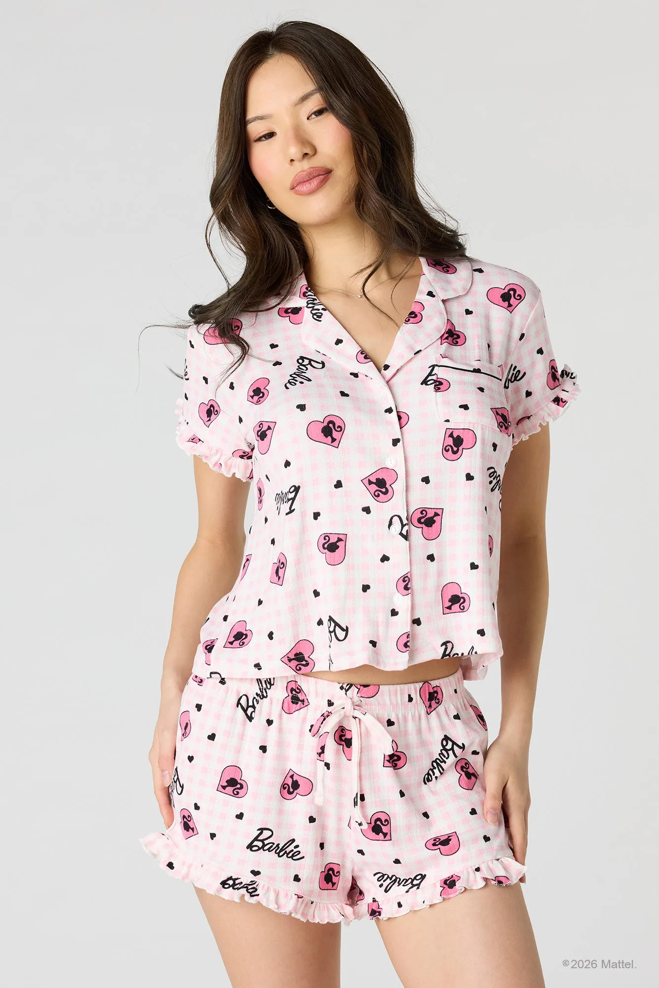 Barbie™ Pointelle Button-Up Top & Short Pajama Set sold by Urban Planet