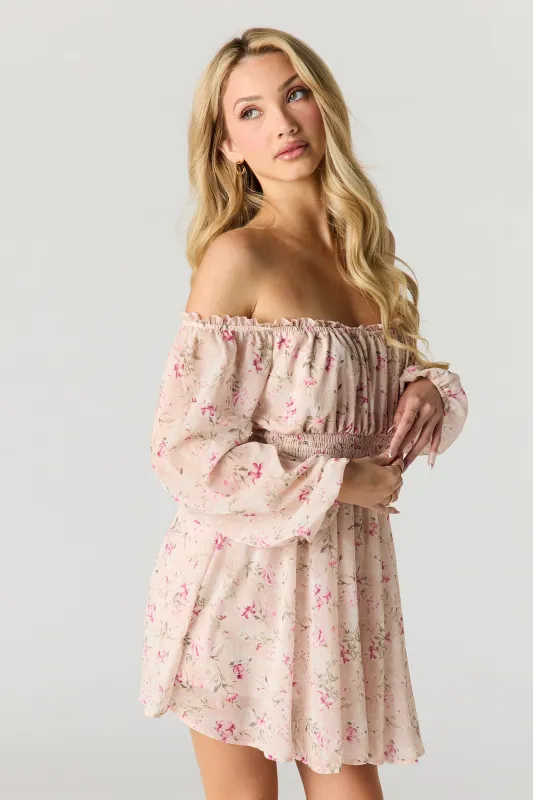 Chiffon Off Shoulder Long Sleeve Mini Dress sold by Urban Planet