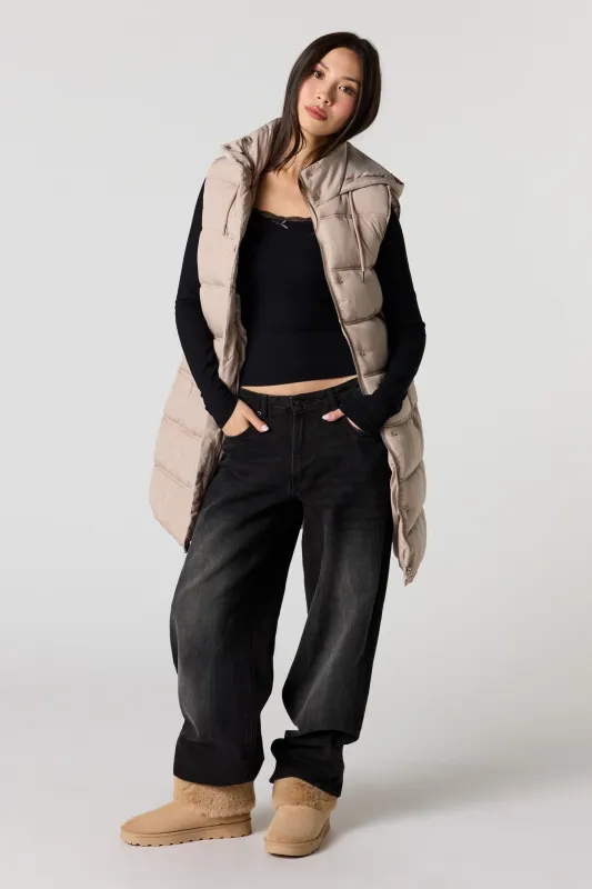 Long Line Hooded Puffer Vest sold by Urban Planet