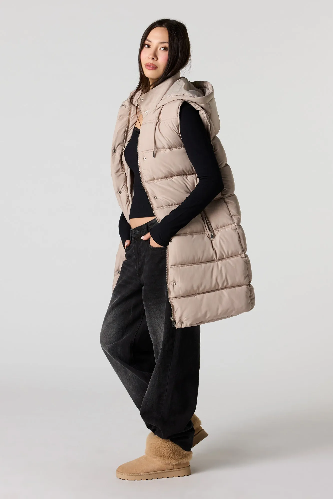 Long Line Hooded Puffer Vest sold by Urban Planet product image thumbnail 3