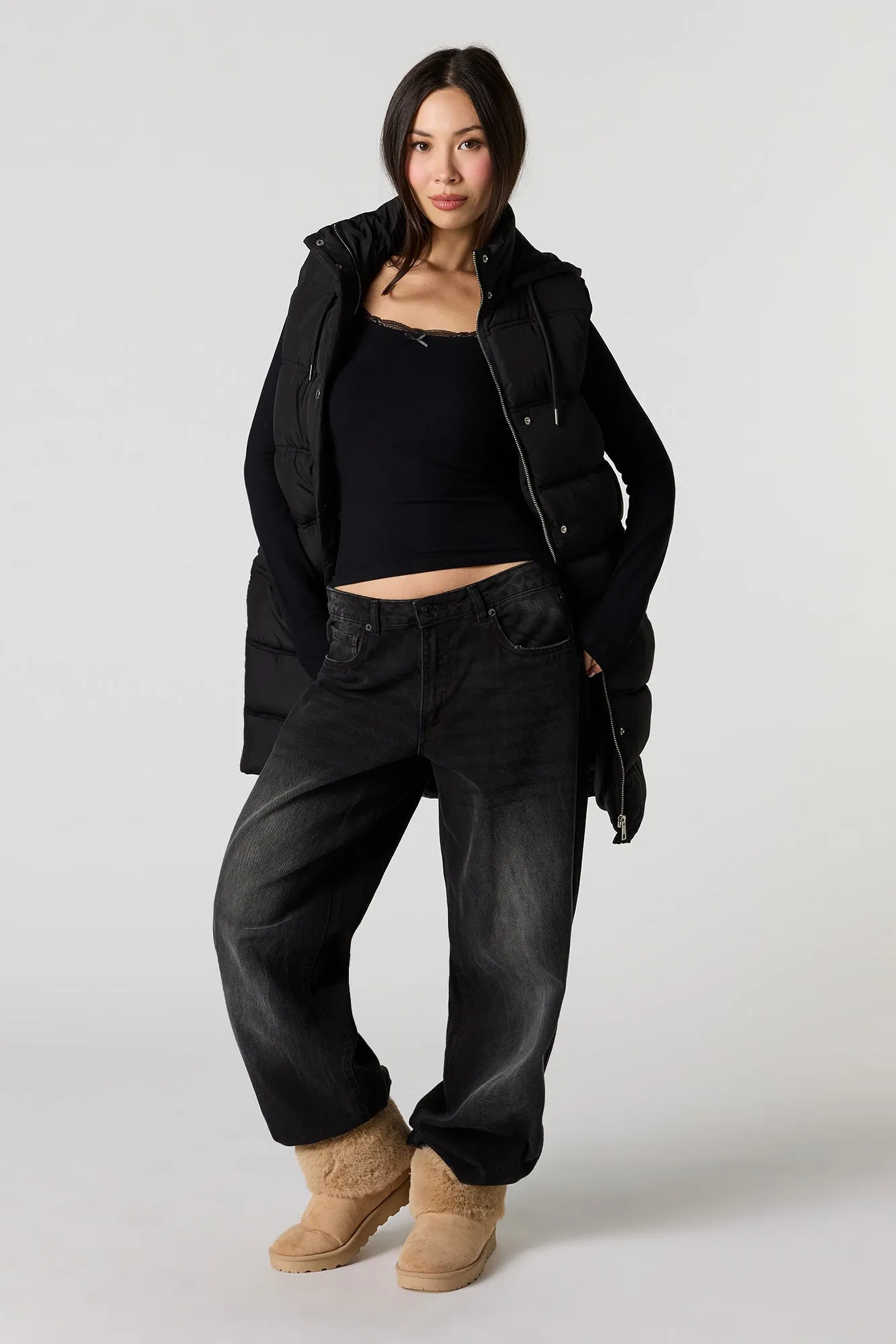 Long Line Hooded Puffer Vest sold by Urban Planet product image thumbnail 4