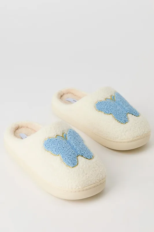 Butterfly Embroidered Sherpa Slippers sold by Urban Planet