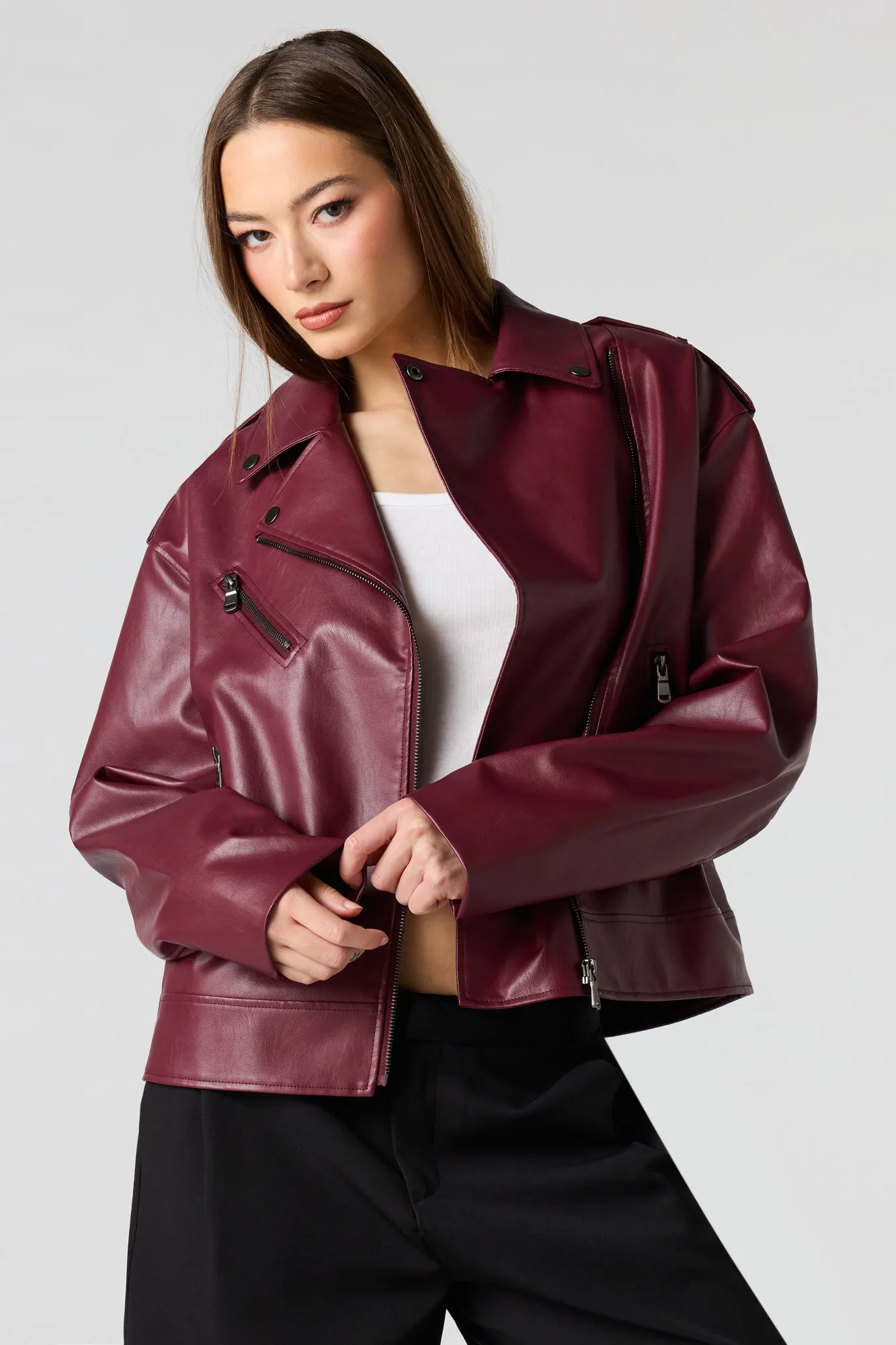Faux Leather Oversized Biker Jacket sold by Urban Planet