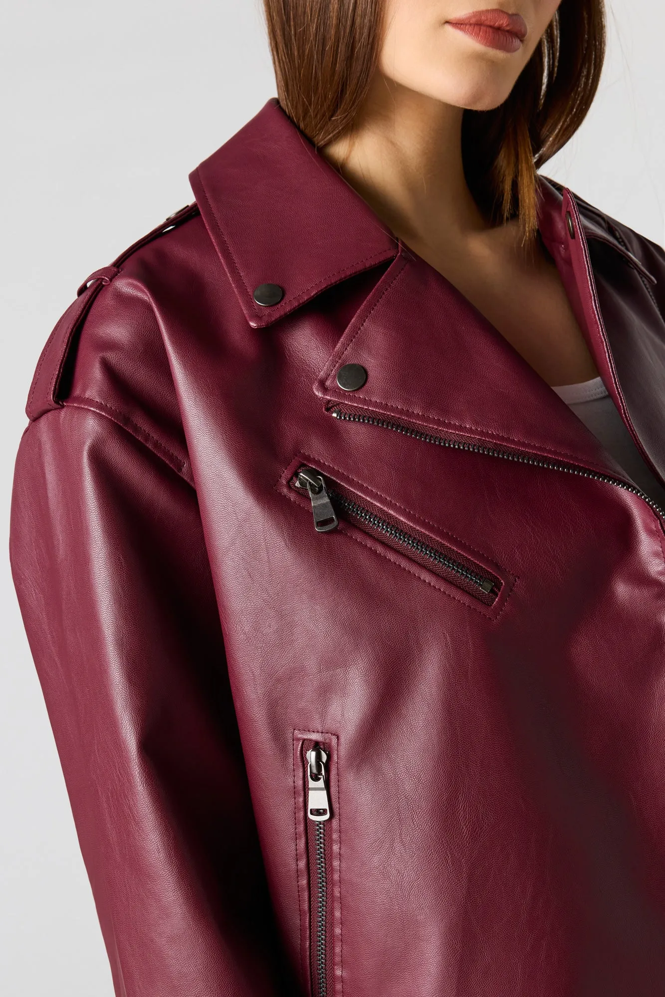 Faux Leather Oversized Biker Jacket sold by Urban Planet product image thumbnail 4