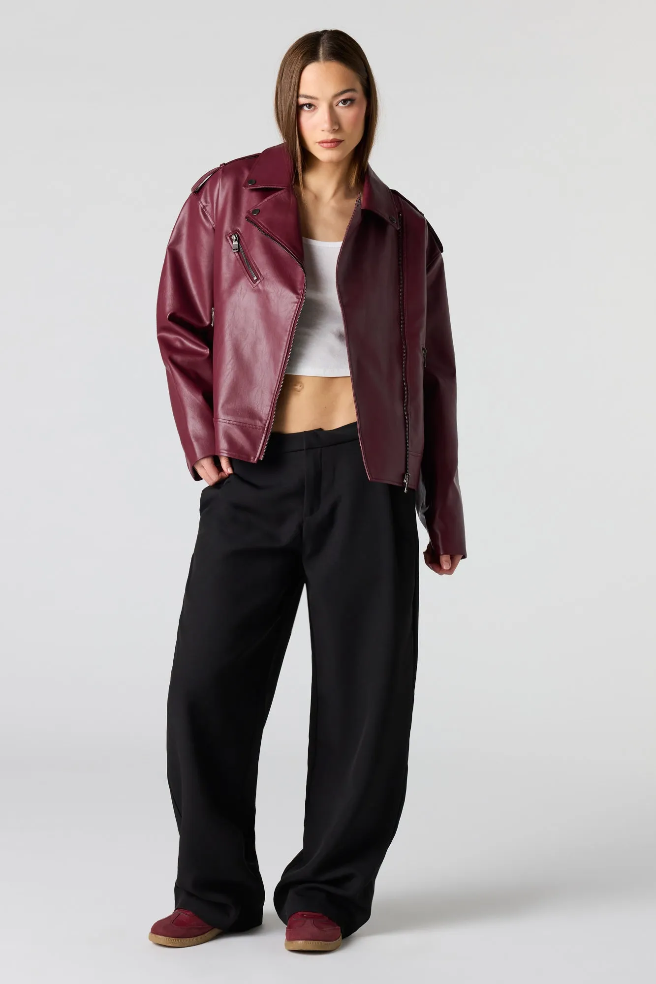 Faux Leather Oversized Biker Jacket sold by Urban Planet product image thumbnail 3