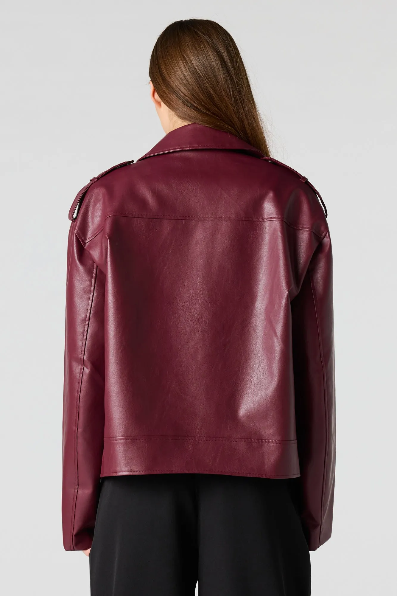 Faux Leather Oversized Biker Jacket sold by Urban Planet product image thumbnail 2