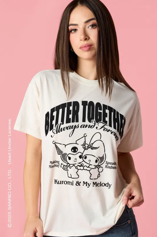 Kuromi™ & My Melody™ Flock Print Boyfriend T-Shirt sold by Urban Planet