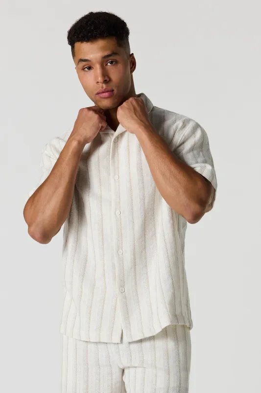 Textured Striped Button-Up Top sold by Urban Planet