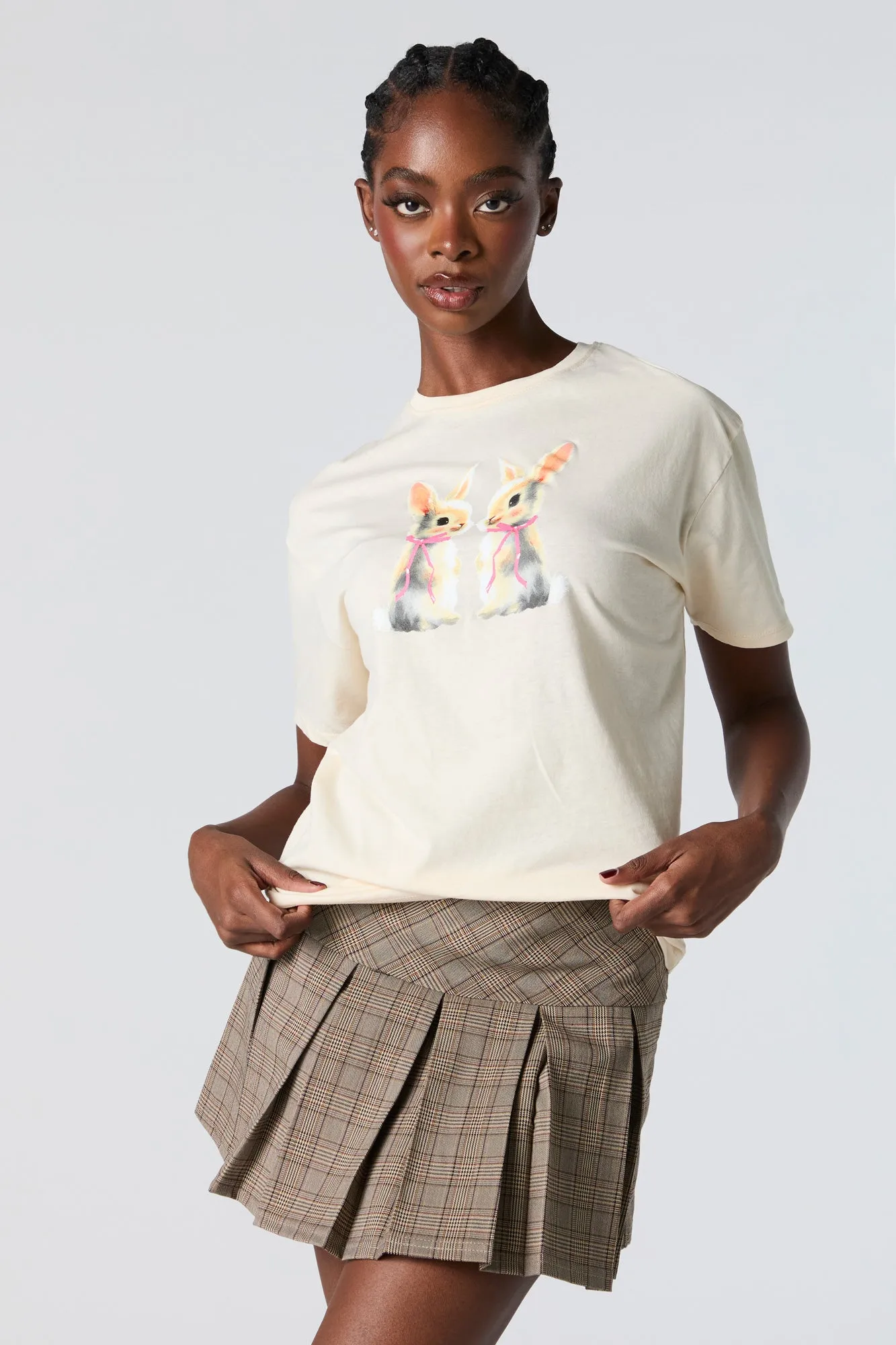 Bunnies with Bows Graphic Boyfriend T-Shirt sold by Urban Planet