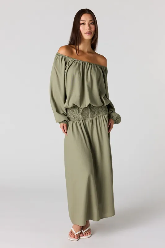 Linen-Blend Maxi Skirt made by Urban Planet
