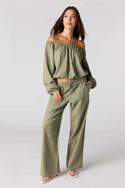 Linen-Blend Drawstring Pant made by Urban Planet