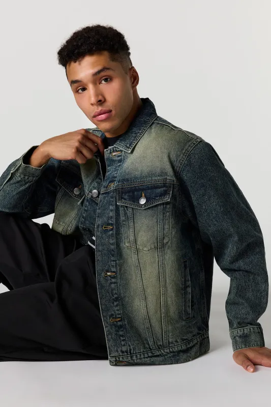 Dark Washed Denim Trucker Jacket sold by Urban Planet