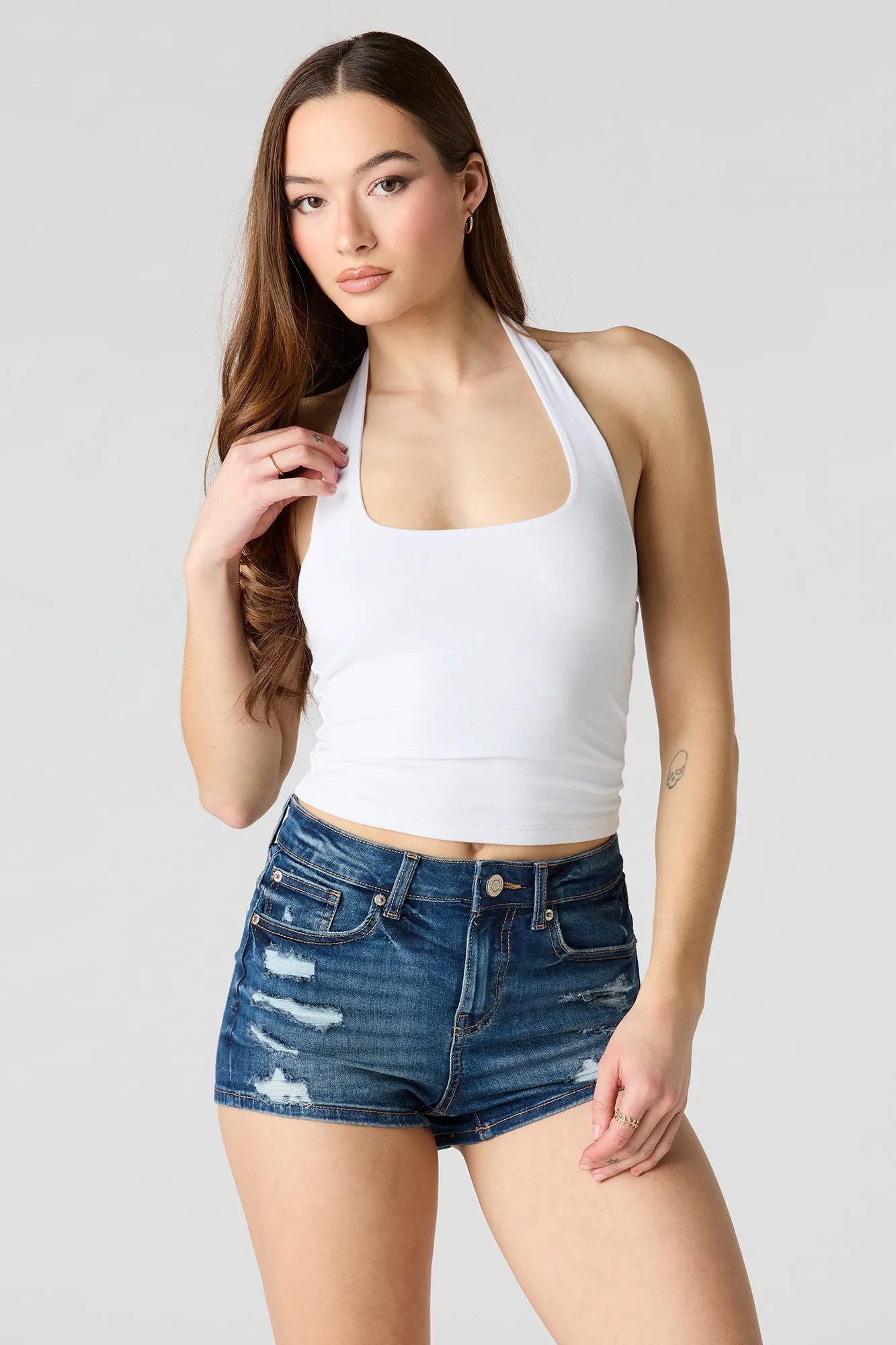 Miami High Rise Ripped Denim Short sold by Urban Planet