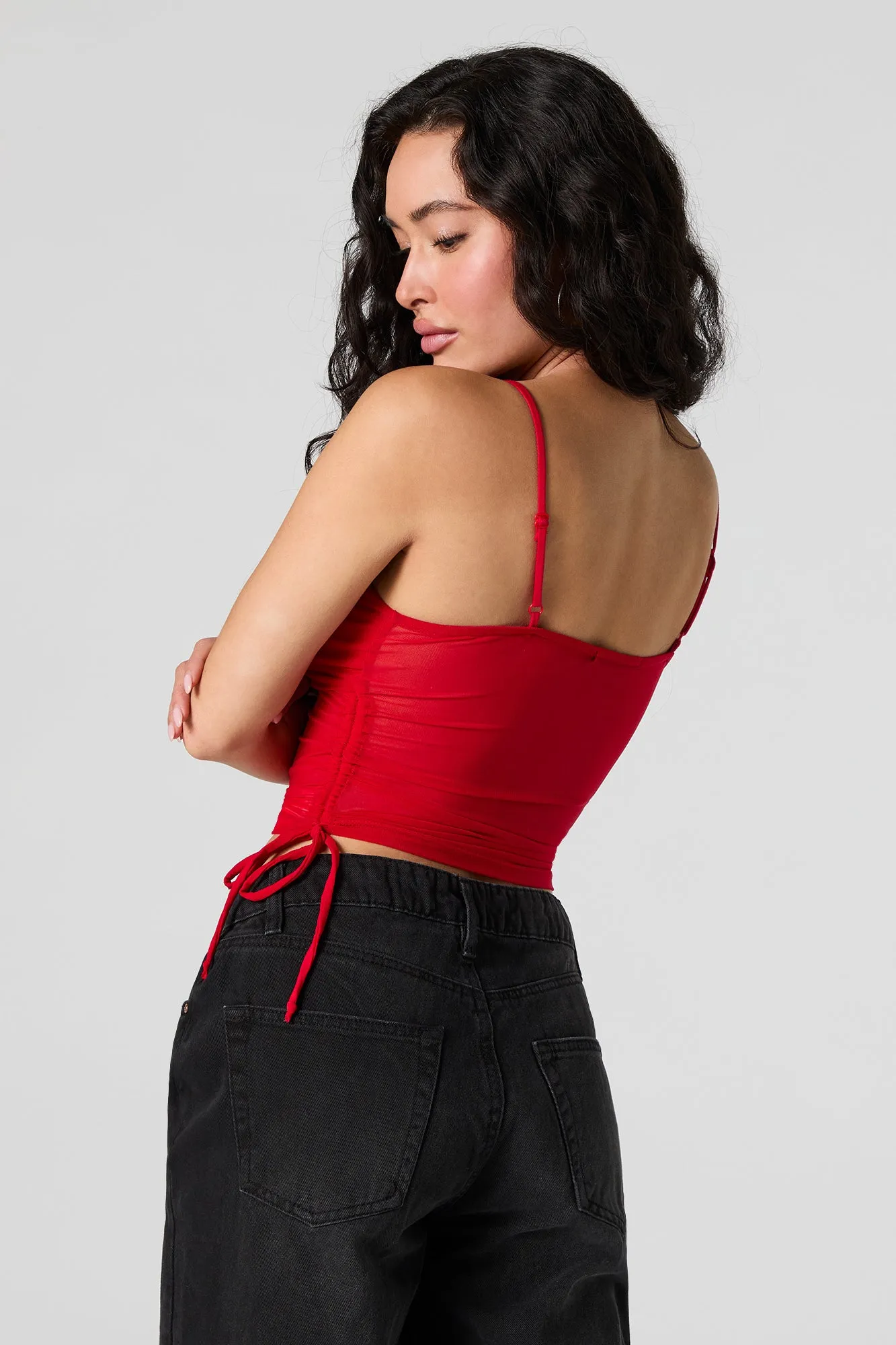 Mesh Ruched Side Tie V-Neck Cami sold by Urban Planet product image thumbnail 5
