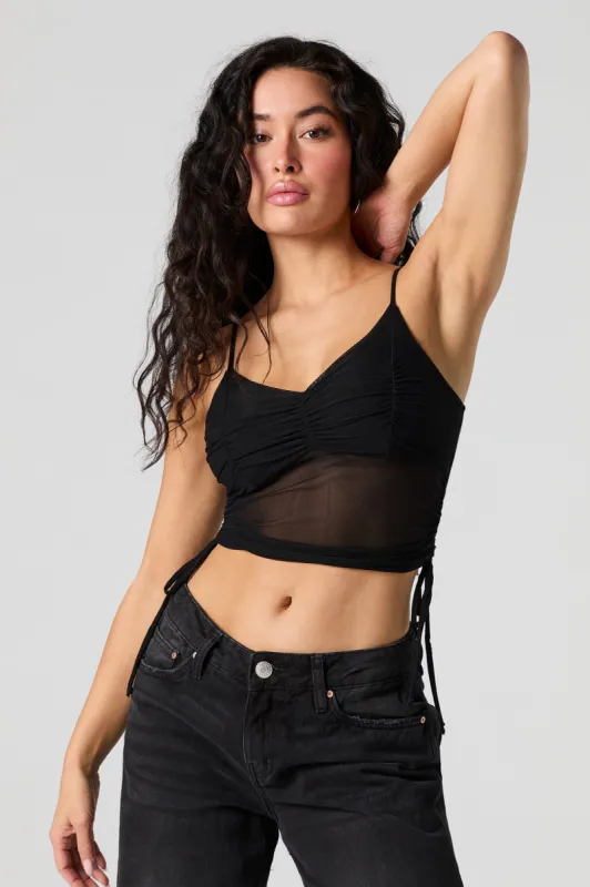 Mesh Ruched Side Tie V-Neck Cami sold by Urban Planet