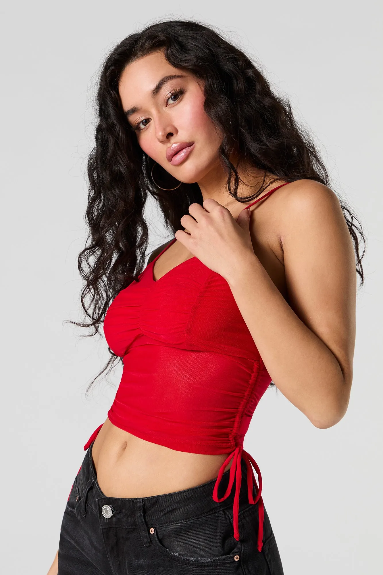 Mesh Ruched Side Tie V-Neck Cami sold by Urban Planet product image thumbnail 4