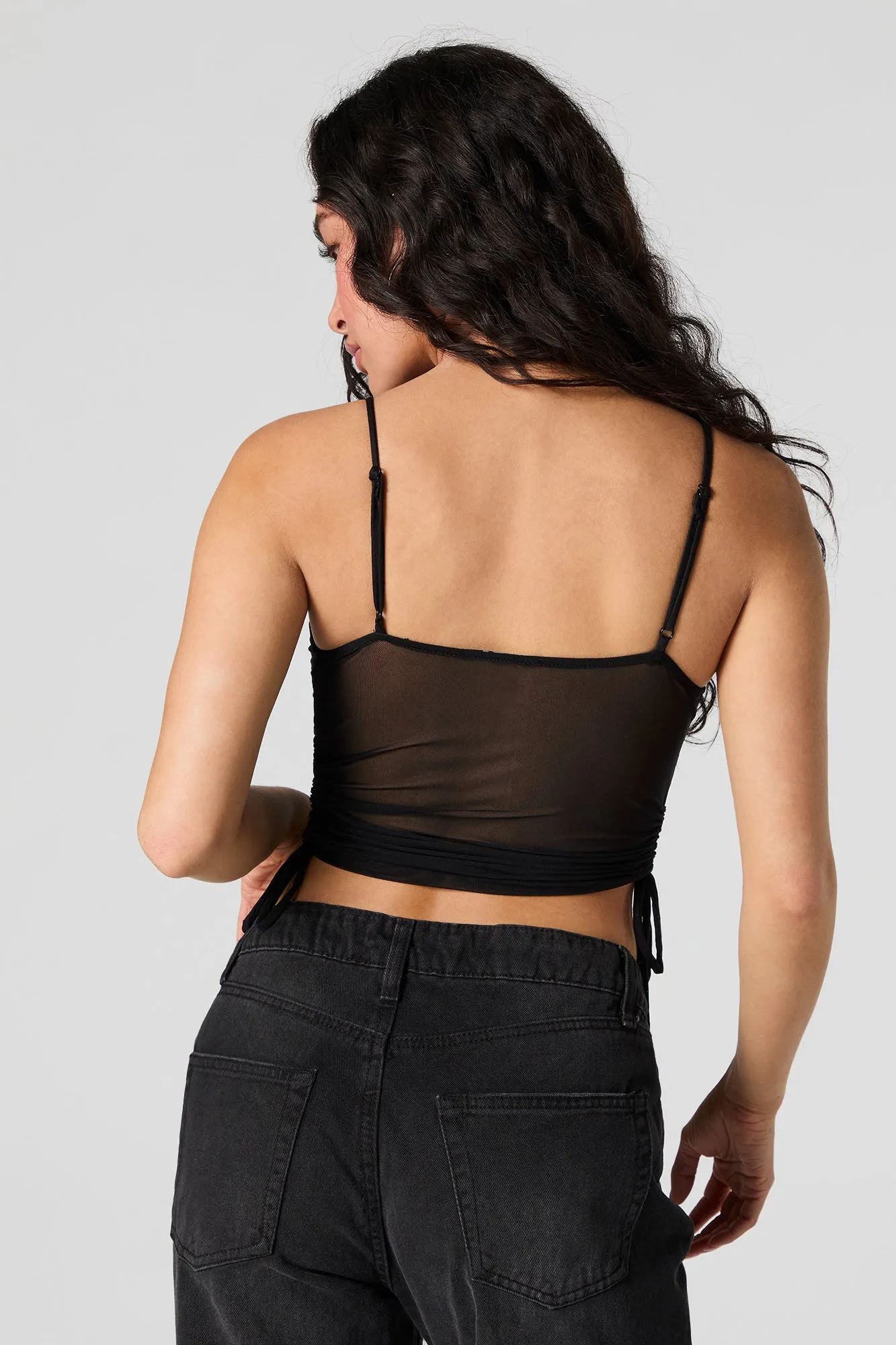 Mesh Ruched Side Tie V-Neck Cami sold by Urban Planet product image thumbnail 2