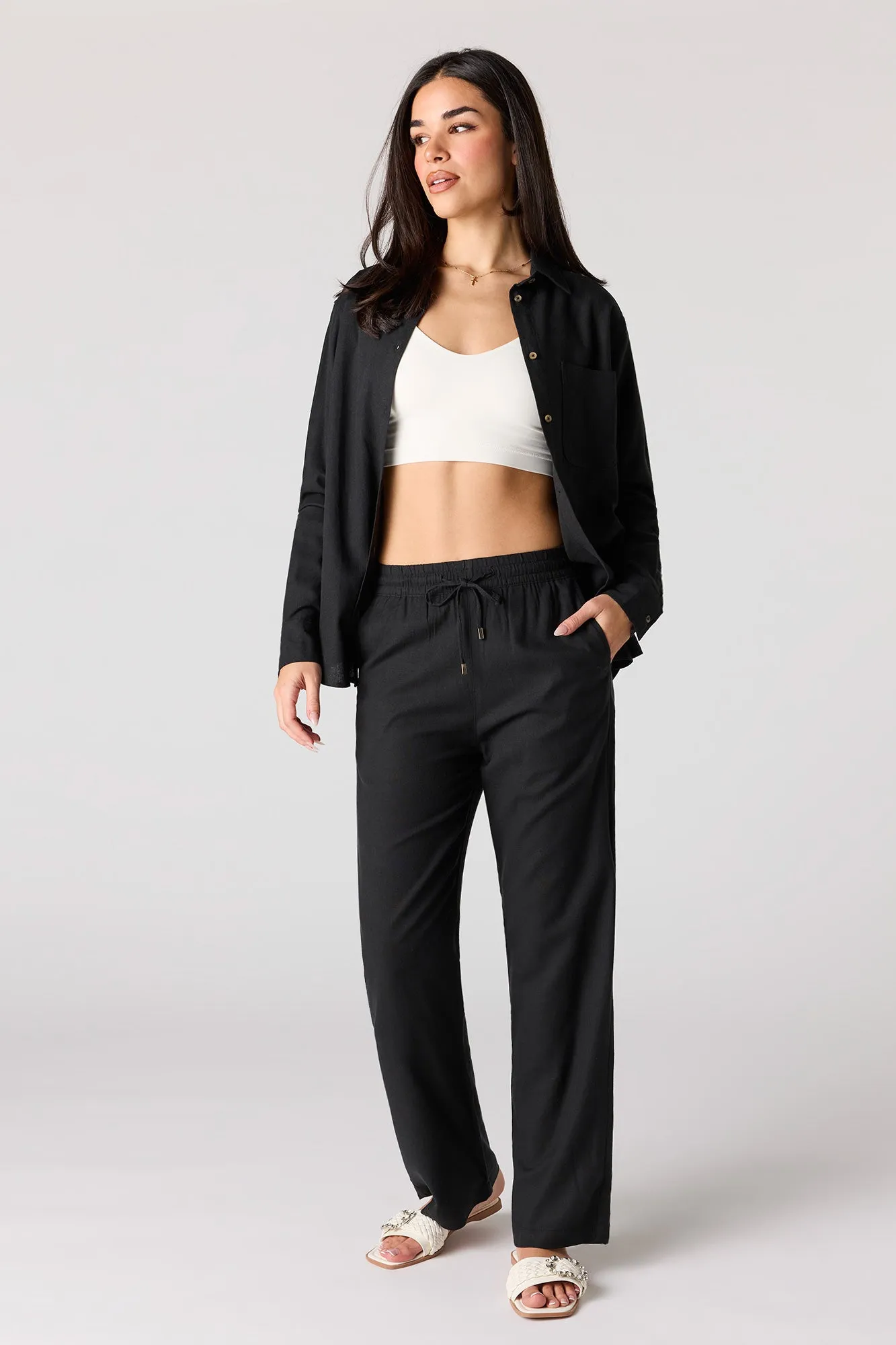 Linen-Blend Wide Leg Pant sold by Urban Planet product image thumbnail 4