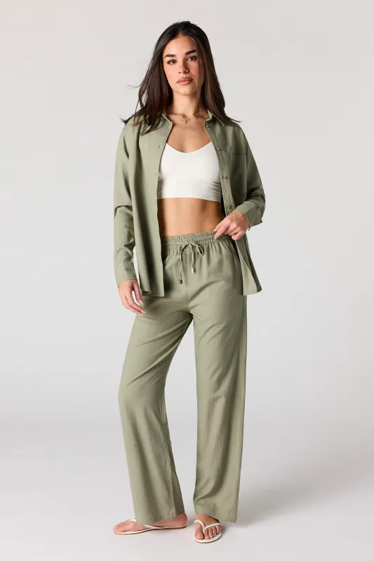Linen-Blend Wide Leg Pant made by Urban Planet