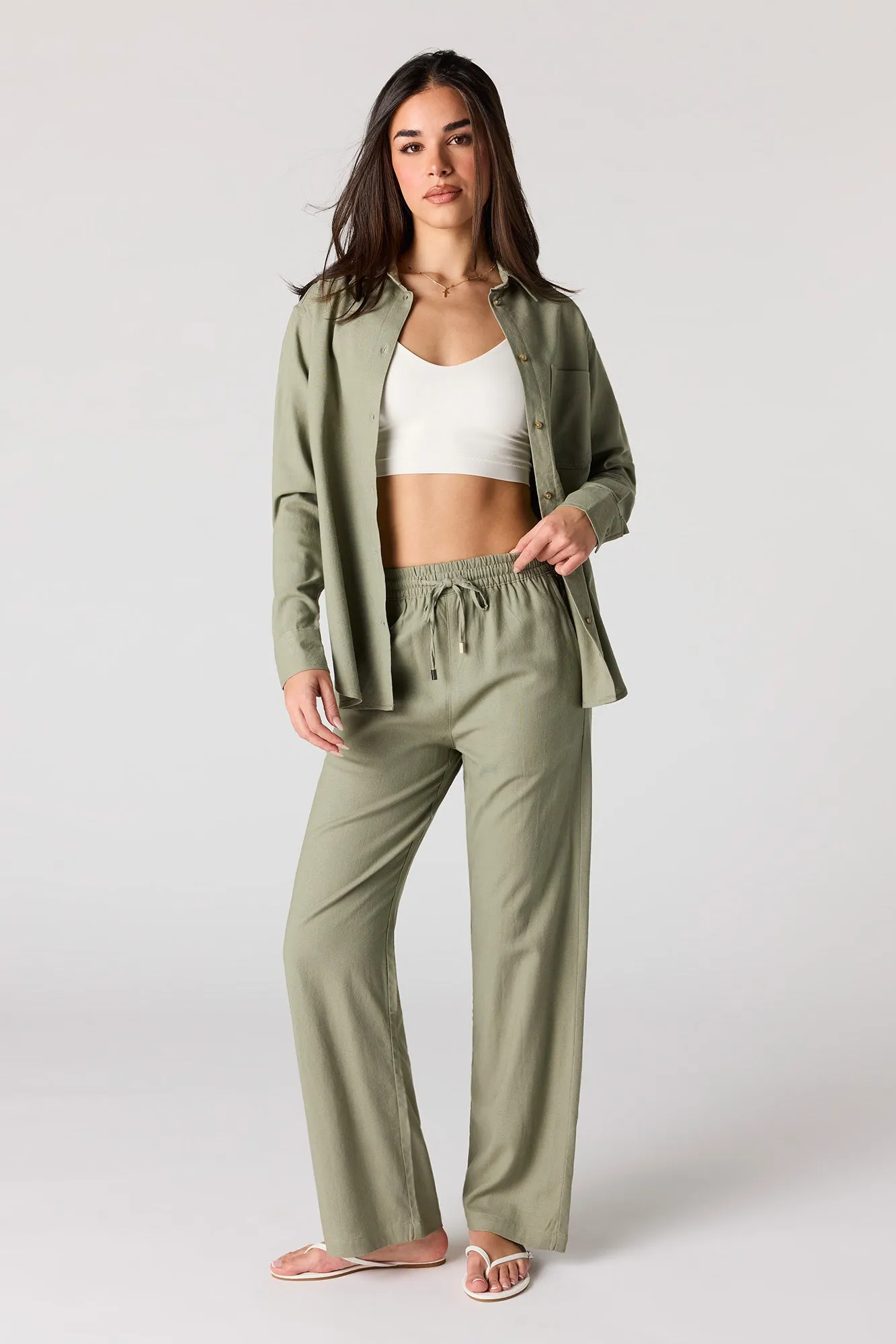 Linen-Blend Wide Leg Pant sold by Urban Planet