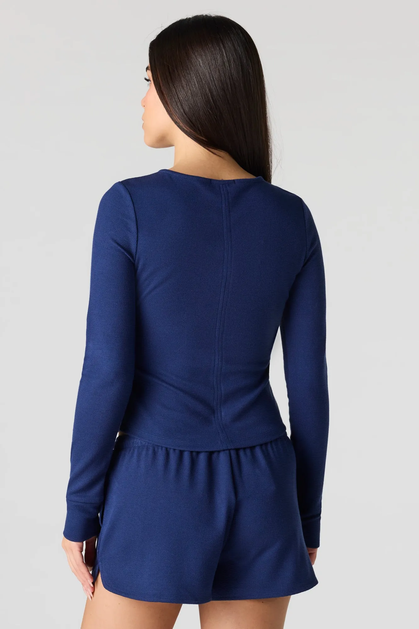 Waffle Knit Long Sleeve Henley sold by Urban Planet product image thumbnail 2