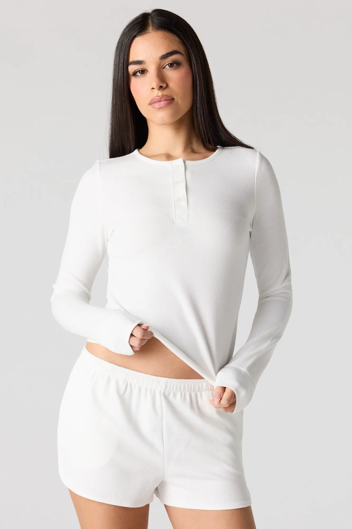 Waffle Knit Long Sleeve Henley sold by Urban Planet product image thumbnail 4