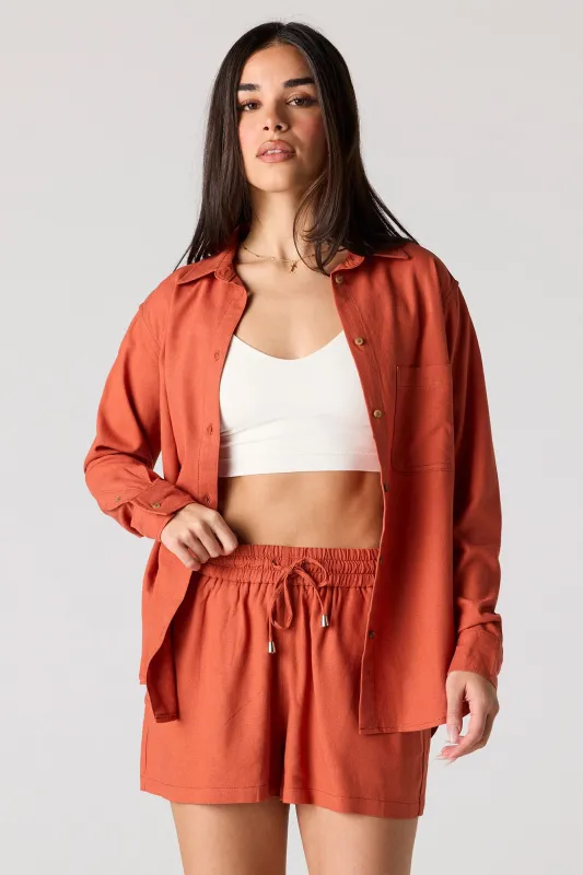 Linen-Blend Drawstring Short sold by Urban Planet