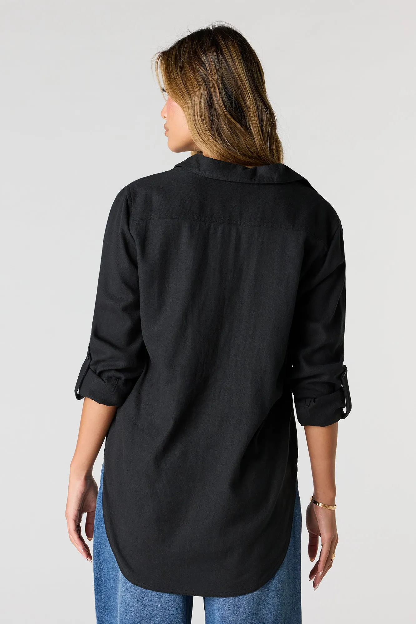 Linen-Blend Relaxed Button-Up Top sold by Urban Planet product image thumbnail 5