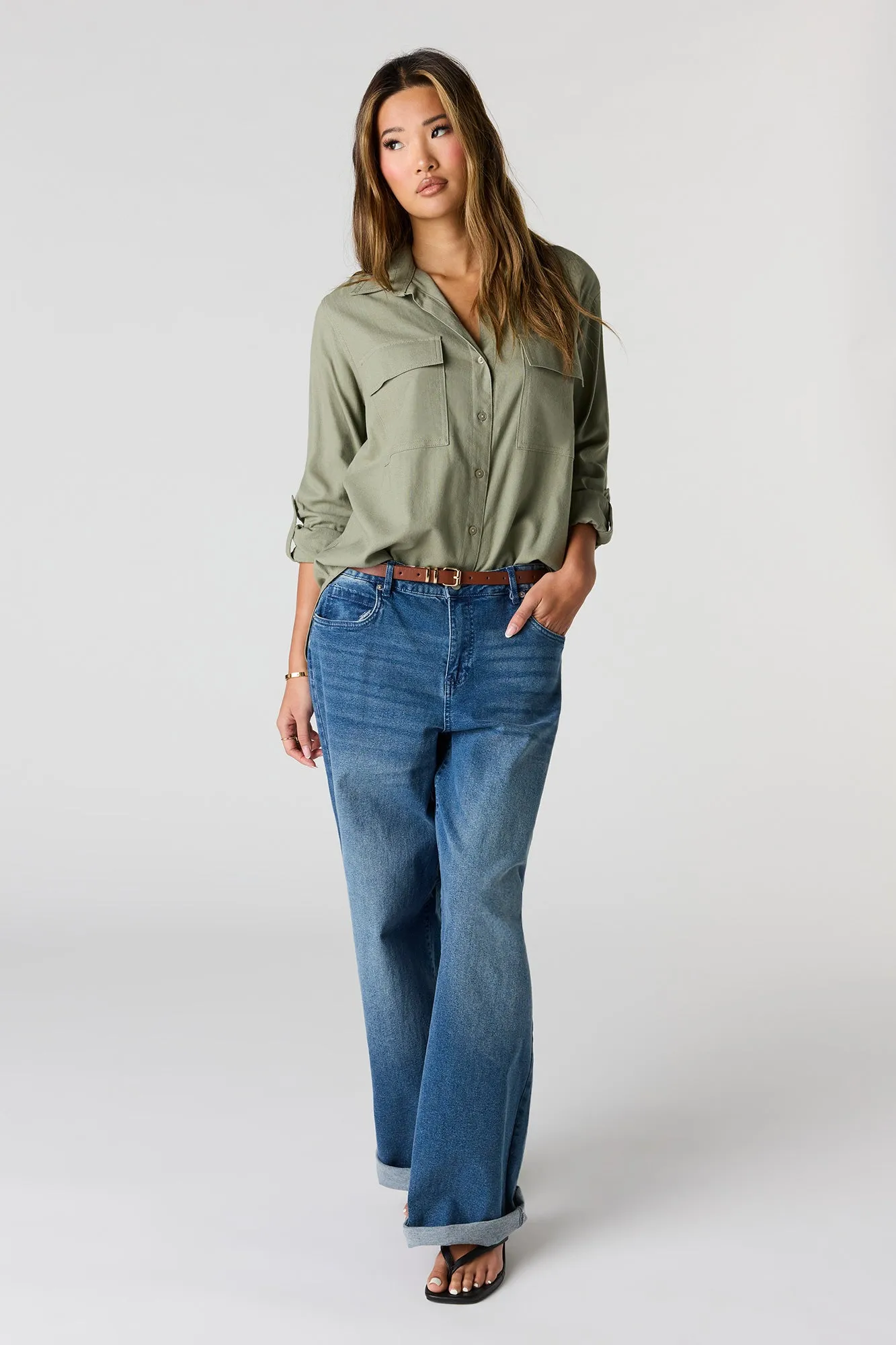 Linen-Blend Relaxed Button-Up Top sold by Urban Planet product image thumbnail 3