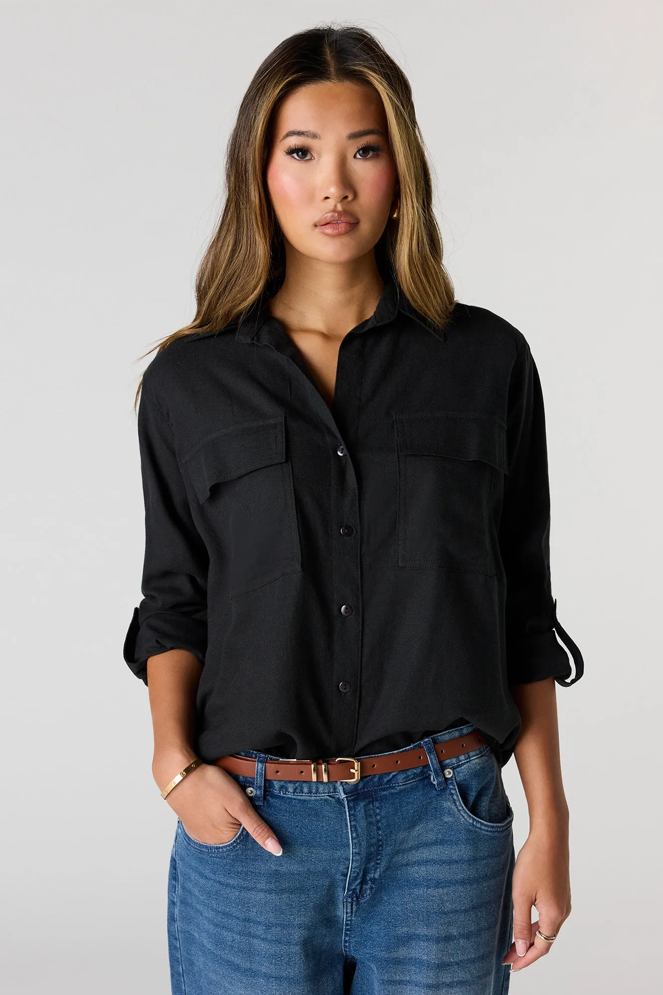 Linen-Blend Relaxed Button-Up Top sold by Urban Planet product image thumbnail 4