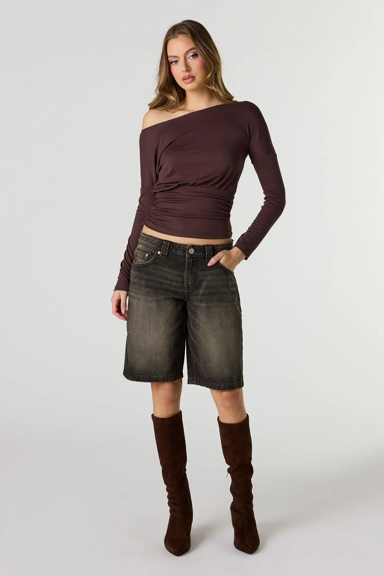 Brooklyn Low Rise Baggy Latte Black Jort sold by Urban Planet product image thumbnail 3