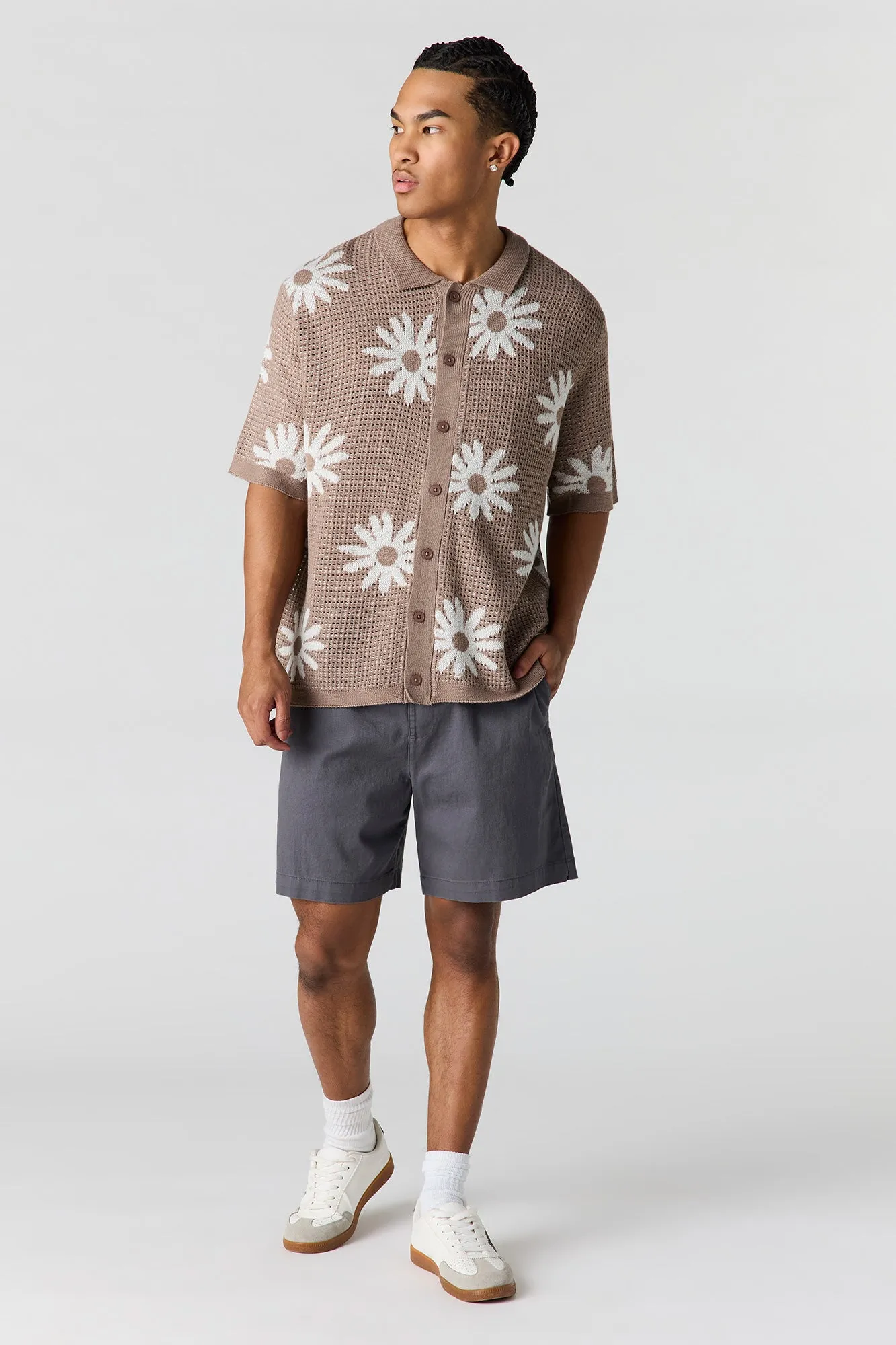 Floral Jacquard Knit Button-Up Top sold by Urban Planet product image thumbnail 3