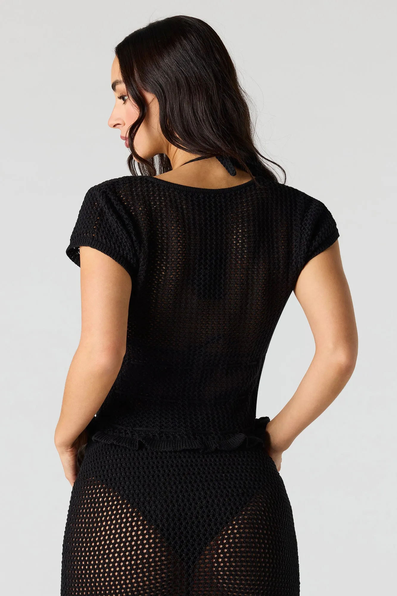 Crochet Tie Front Swim Cover Up Top sold by Urban Planet product image thumbnail 5