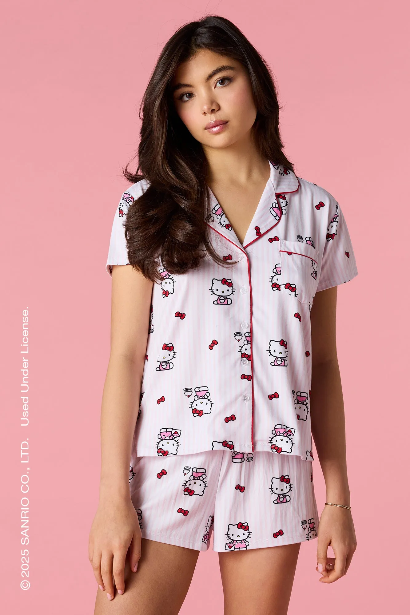 Hello Kitty® Button-Up Top & Short Pajama Set sold by Urban Planet product image thumbnail 4