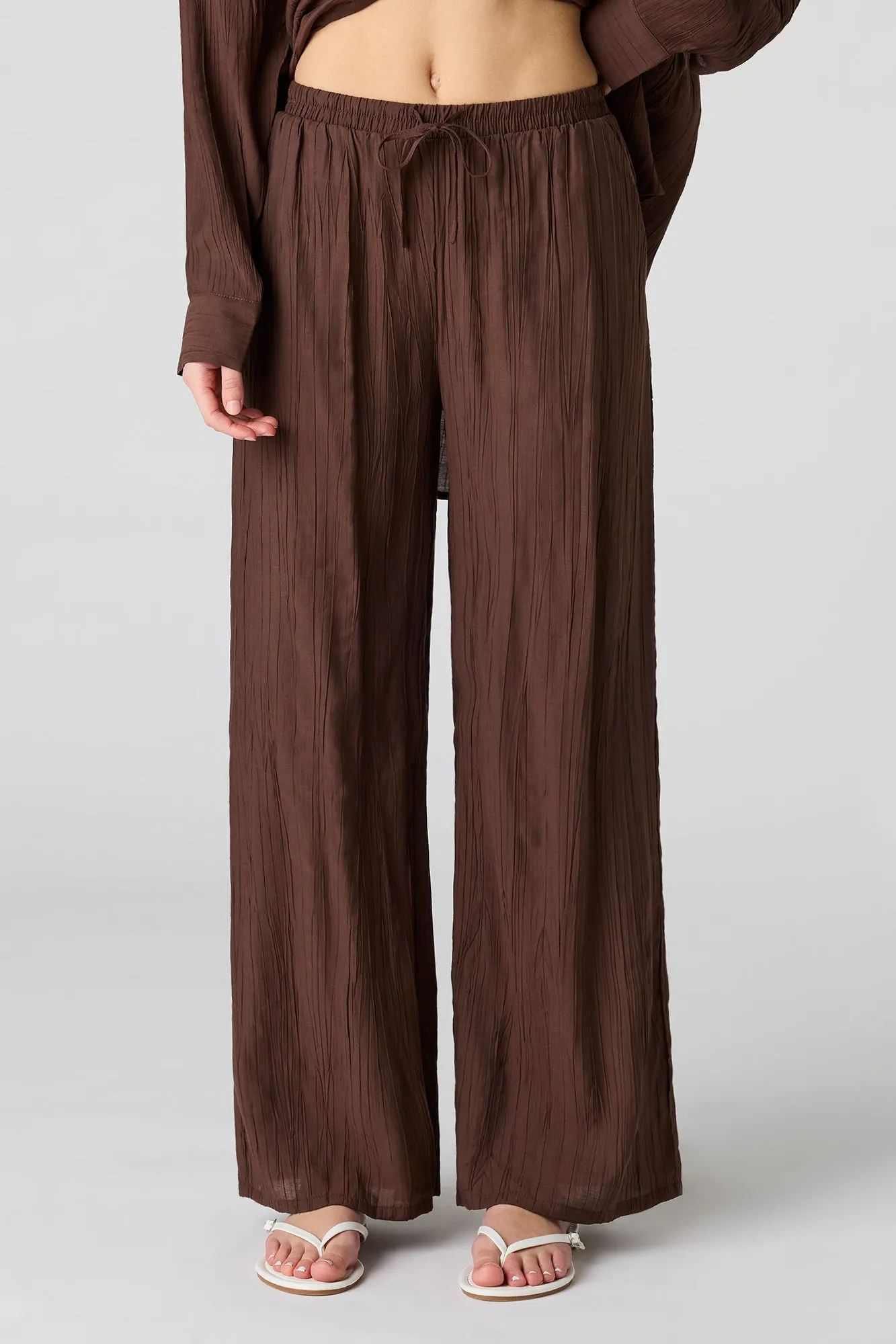 Textured Drawstring Flowy Wide Leg Pant sold by Urban Planet product image thumbnail 2