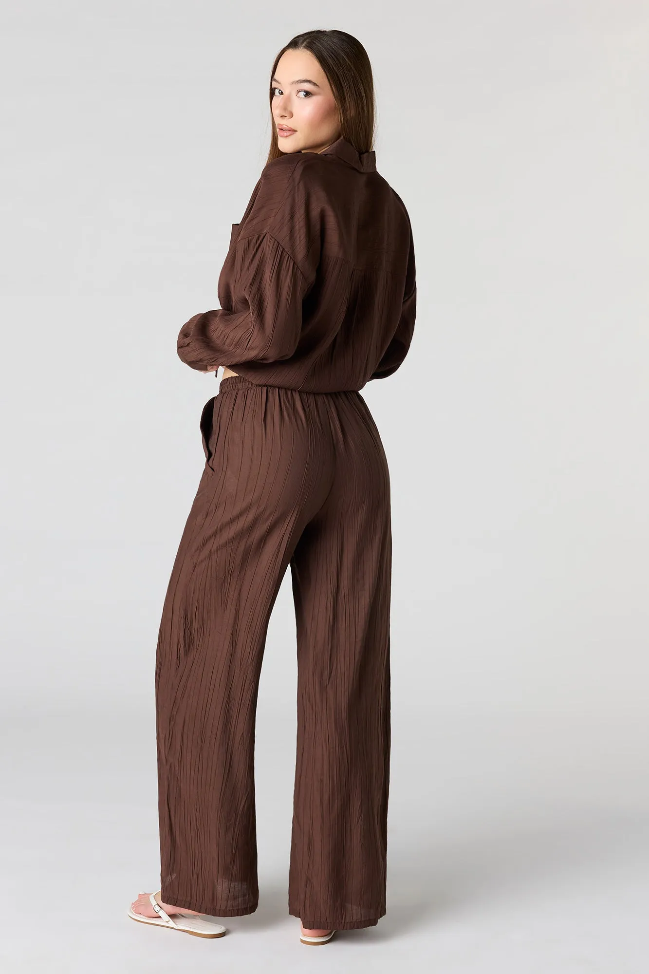 Textured Drawstring Flowy Wide Leg Pant sold by Urban Planet product image thumbnail 3