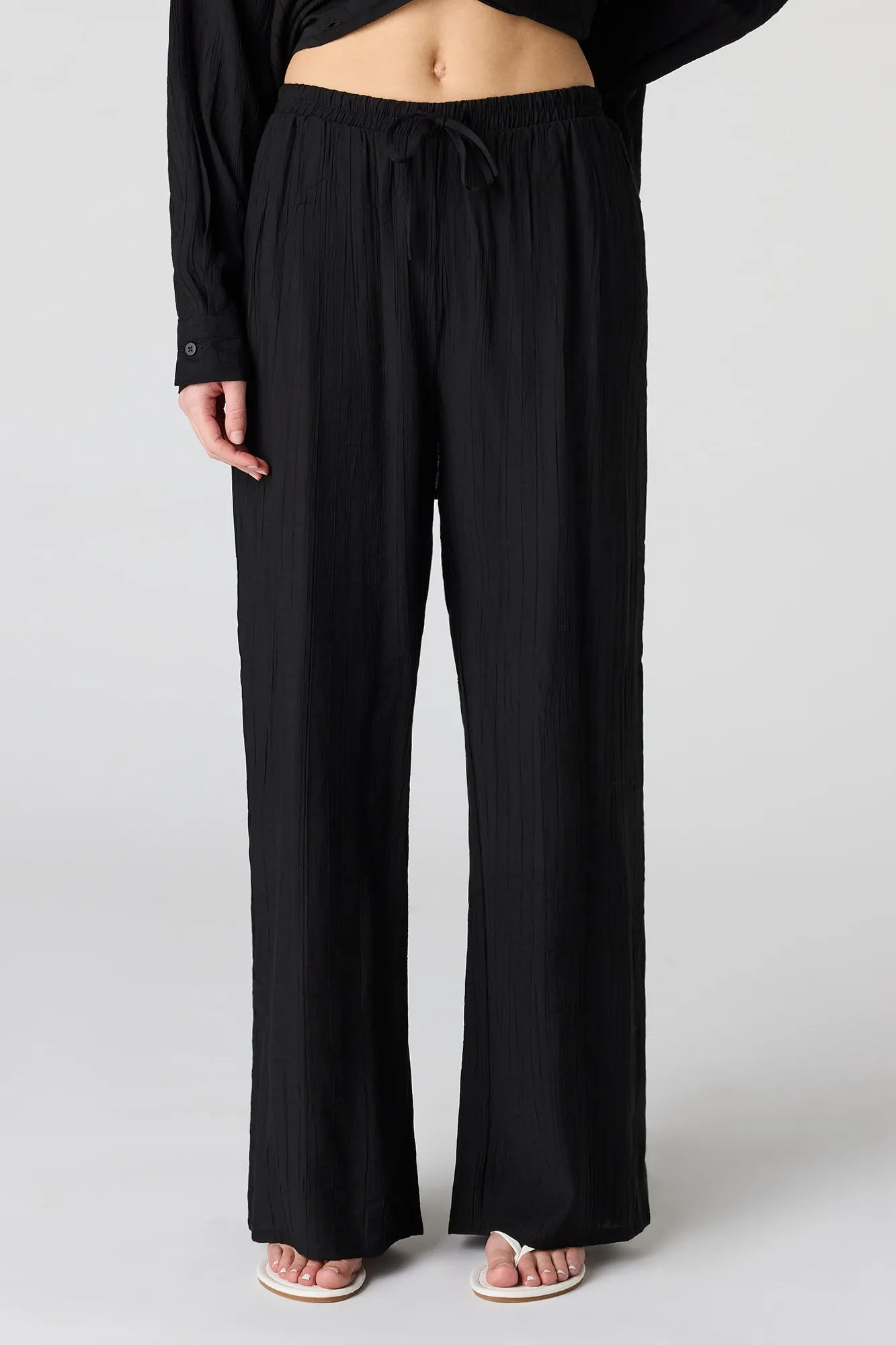 Textured Drawstring Flowy Wide Leg Pant sold by Urban Planet product image thumbnail 5