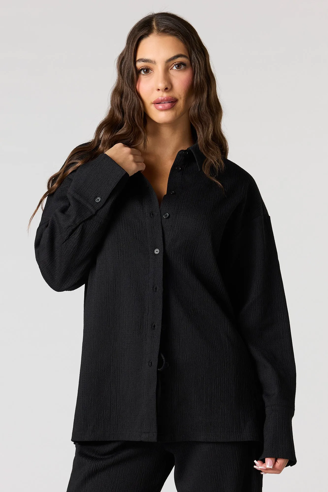 Textured Knit Button-Up Long Sleeve Top sold by Urban Planet product image thumbnail 4