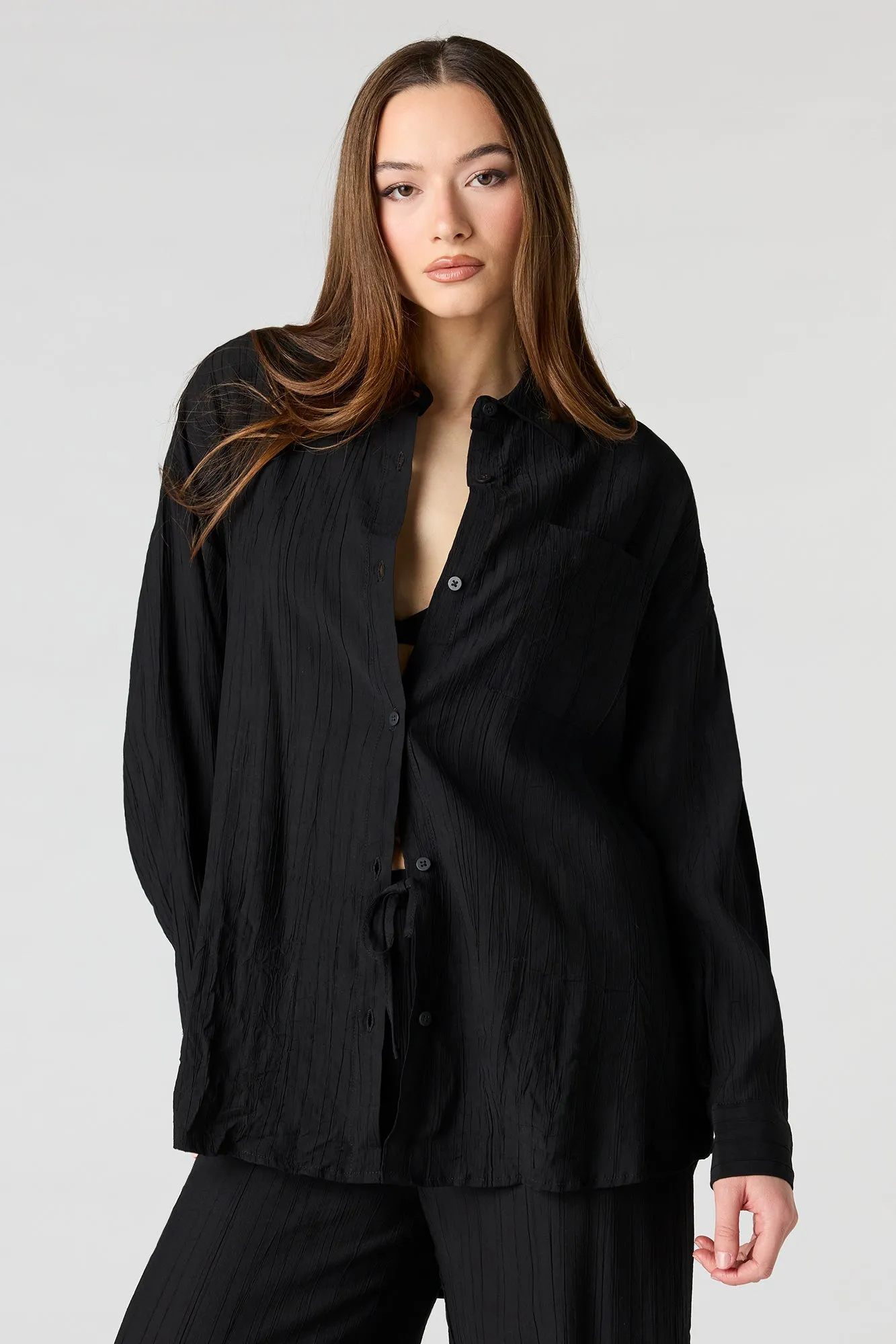 Textured Button-Up Oversized Top sold by Urban Planet product image thumbnail 4