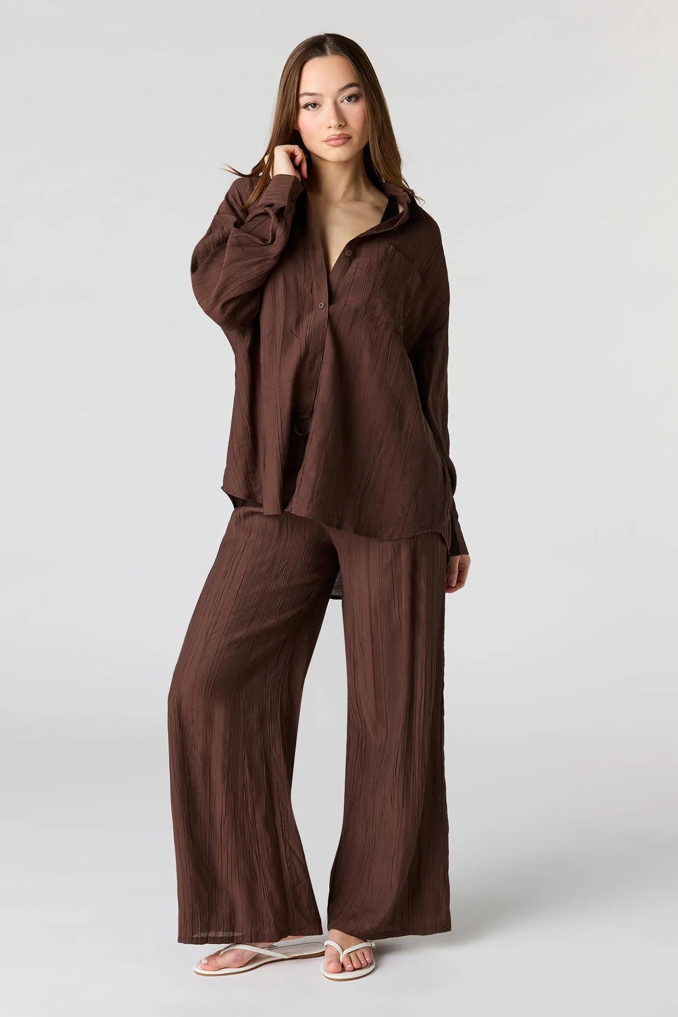 Textured Button-Up Oversized Top sold by Urban Planet product image thumbnail 3