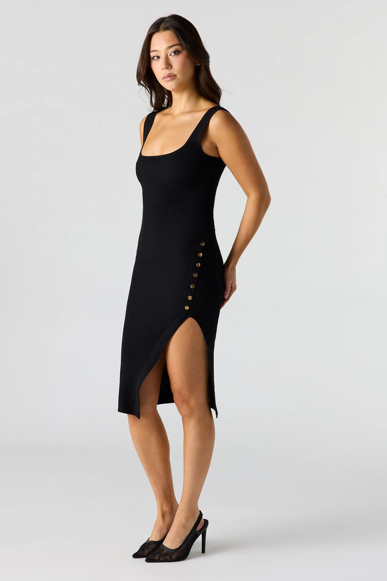 Ribbed Knit Button Side Midi Dress sold by Urban Planet product image thumbnail 5