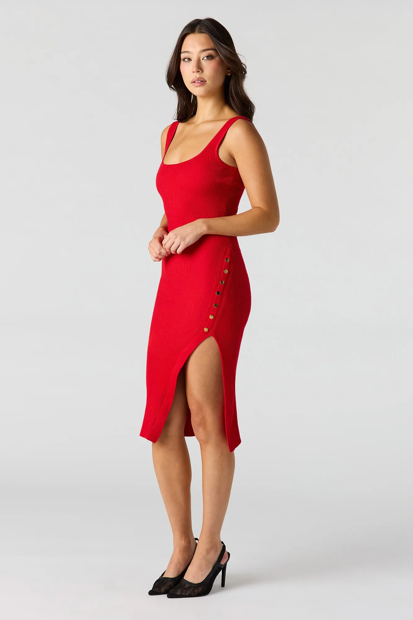 Ribbed Knit Button Side Midi Dress sold by Urban Planet product image thumbnail 2