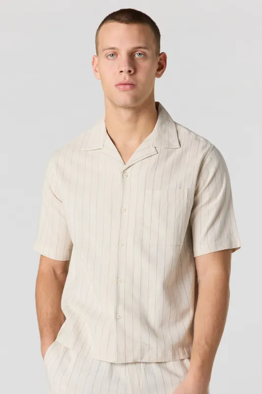 Linen-Blend Short Sleeve Button-Up Top sold by Urban Planet