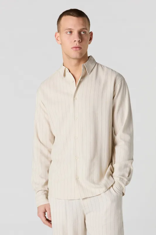 Linen-Blend Long Sleeve Button-Up Top sold by Urban Planet