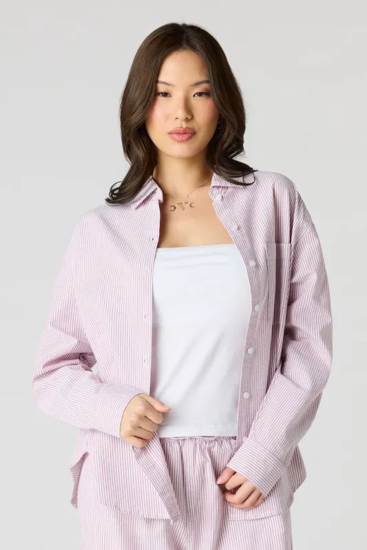 Oversized Pinstriped Button-Up Top sold by Urban Planet