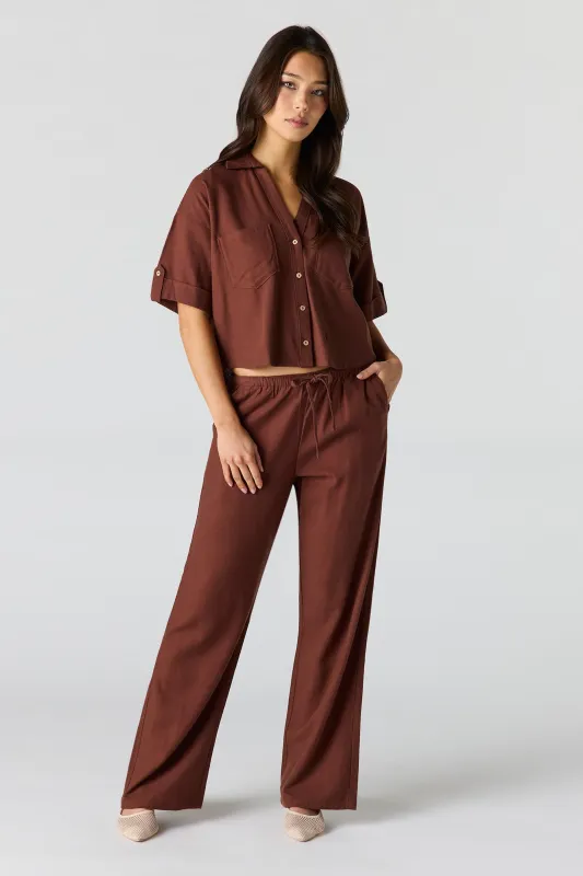 Linen-Blend Wide Leg Pant sold by Urban Planet